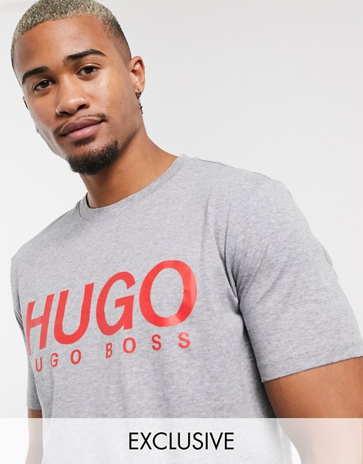 HUGO Dolive204 large contrast logo t-shirt in grey Exclusive at ASOS