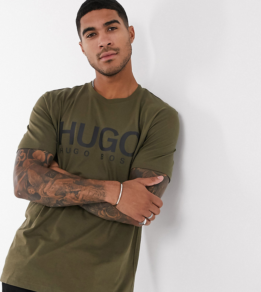 HUGO Dolive204 large contrast logo t-shirt in khaki Exclusive at ASOS-Green