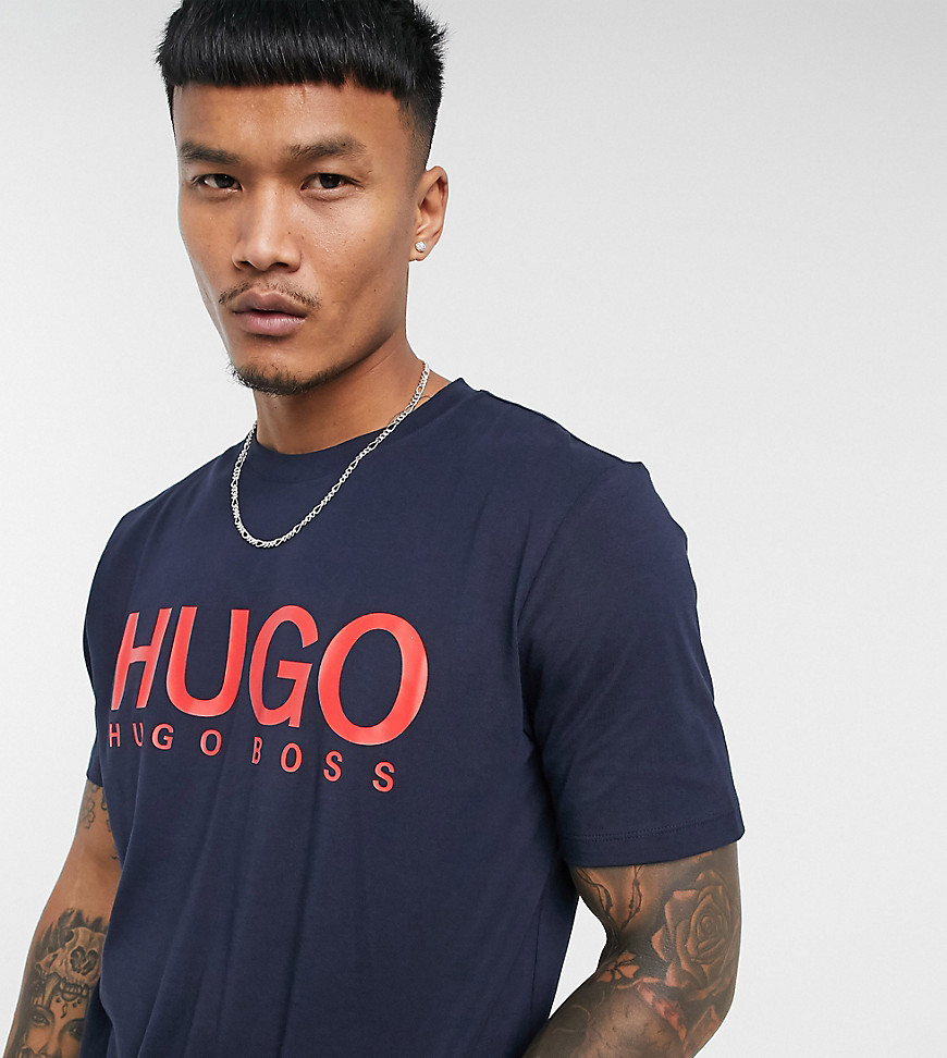 HUGO Dolive204 large contrast logo T-shirt in navy Exclusive at ASOS