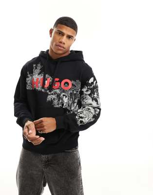 HUGO Doliveto logo hoodie in black