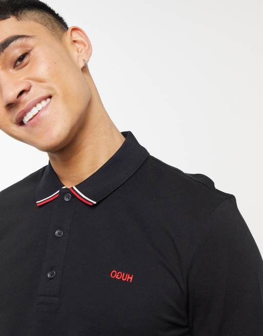 HUGO Donol211 long-sleeved polo in black