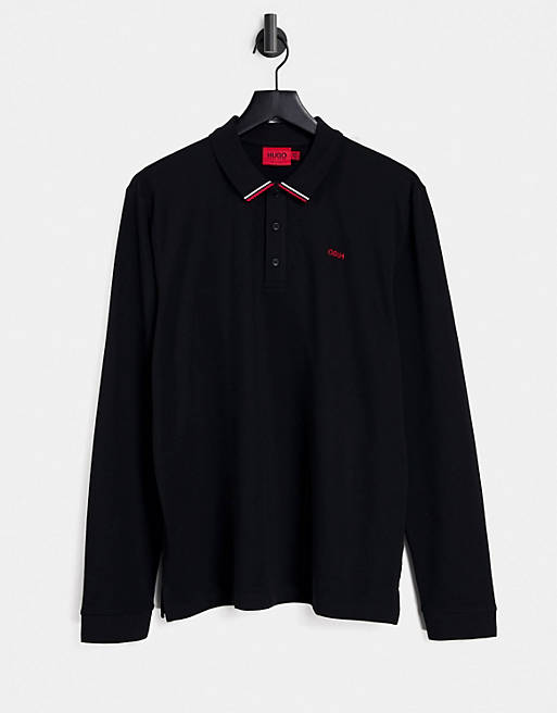  HUGO Donol212 long sleeve polo shirt in black 