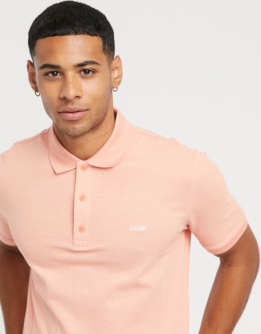 HUGO Donos slim fit polo shirt with tipping stripes in orange