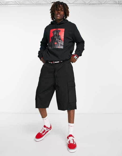 HUGO Doodie hoodie in black with dog front graphics | ASOS