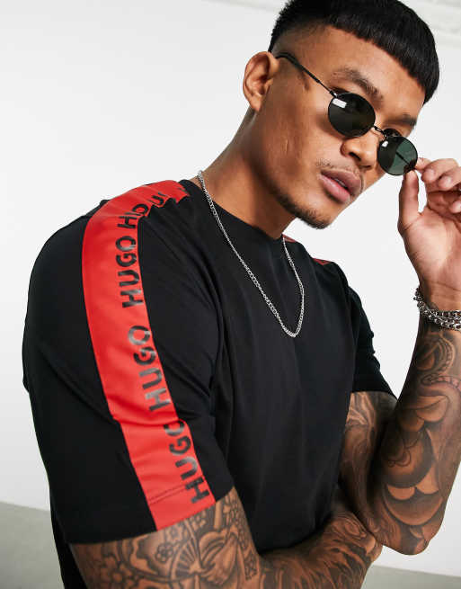 Hugo Dorregio t-shirt with tape detail in black 