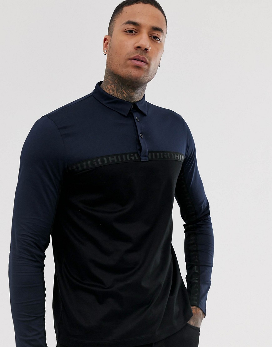 HUGO - Doulon - Poloshirt met lange mouwen en logobies in zwart