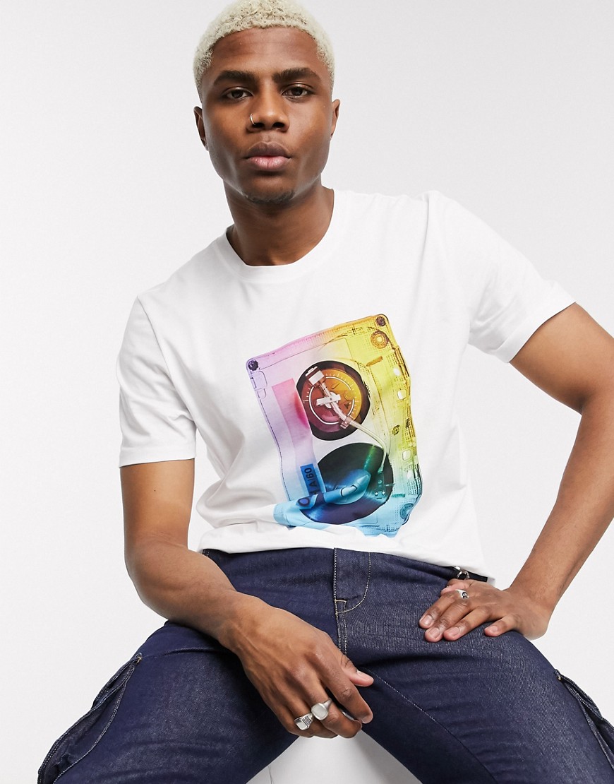 HUGO - Dours - T-shirt met casettebandprint in wit