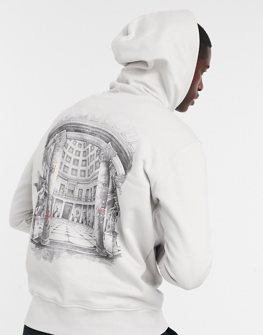HUGO Downsville hoodie with back print in light stone