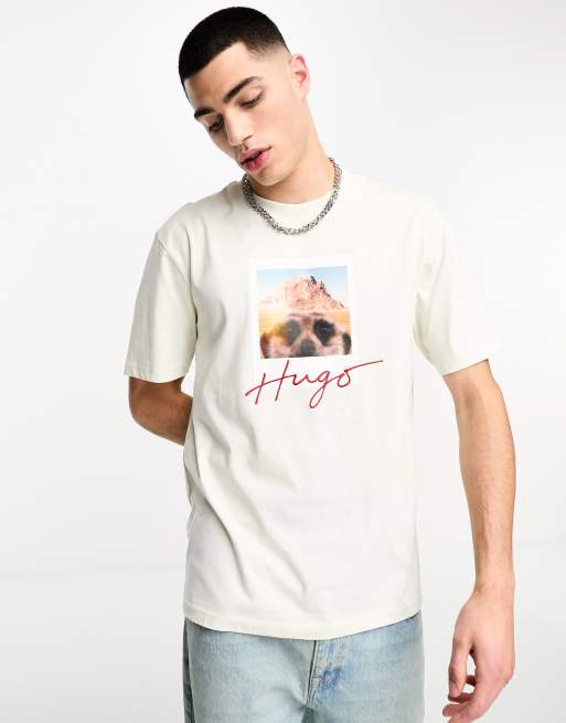 HUGO – Driceto – Vit, avslappnad t-shirt med surikat-tryck framtill, 2 av 4
