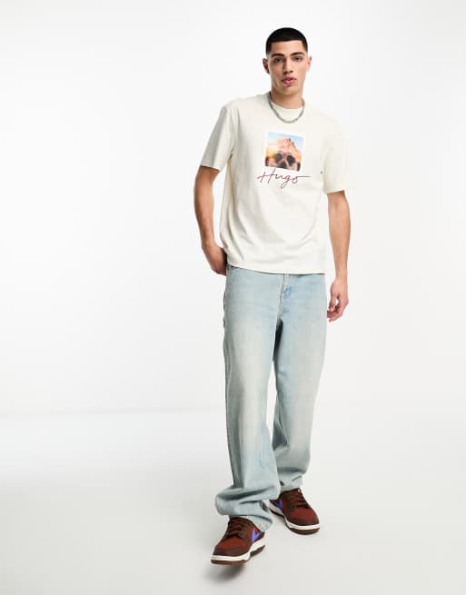 HUGO – Driceto – Vit, avslappnad t-shirt med surikat-tryck framtill, 4 av 4