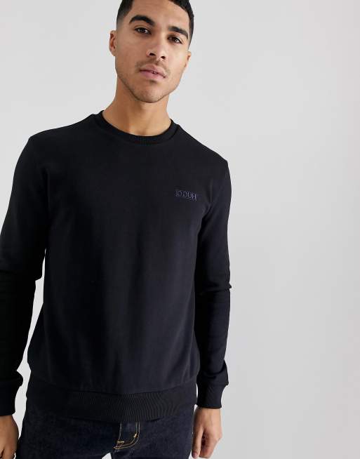 HUGO Drick Schwarzer Pullover mit Rundhalsausschnitt und kleinem Logo auf der Brust
