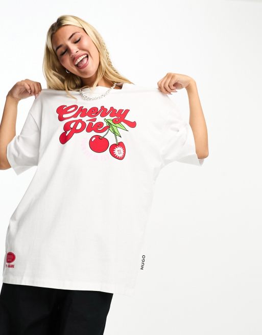 HUGO - Drisela - T-shirt à motif Cherry Pie - Blanc