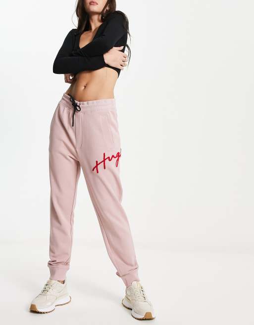 HUGO Drog stript boyfriend fit joggers in pastel pink