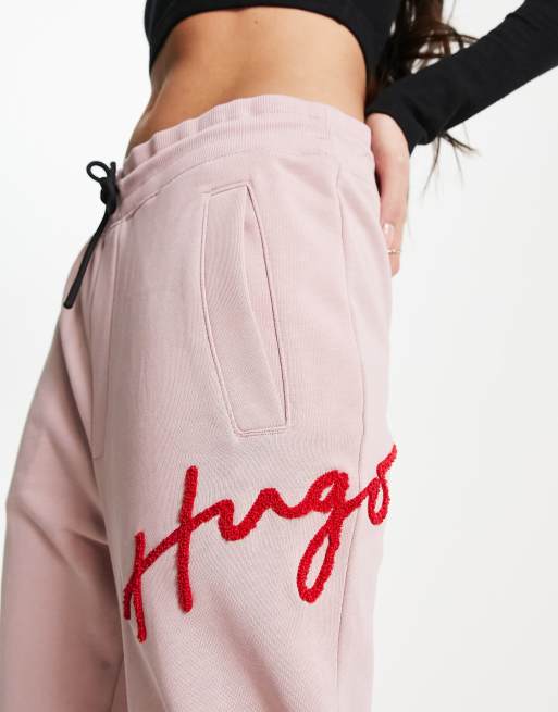 HUGO Drog stript boyfriend fit joggers in pastel pink