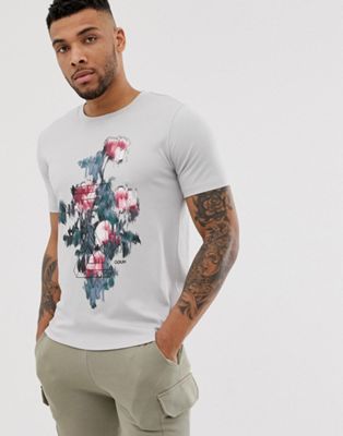 HUGO - Droses - T-shirt met grafische print in licht grijs