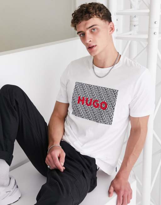Hugo – Dulive – Biały T-shirt z logo w ramce