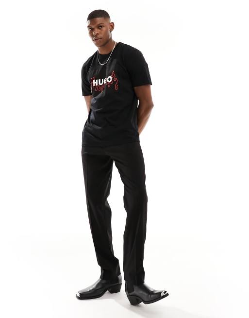 Hugo Dulive box logo T-shirt in black | ASOS