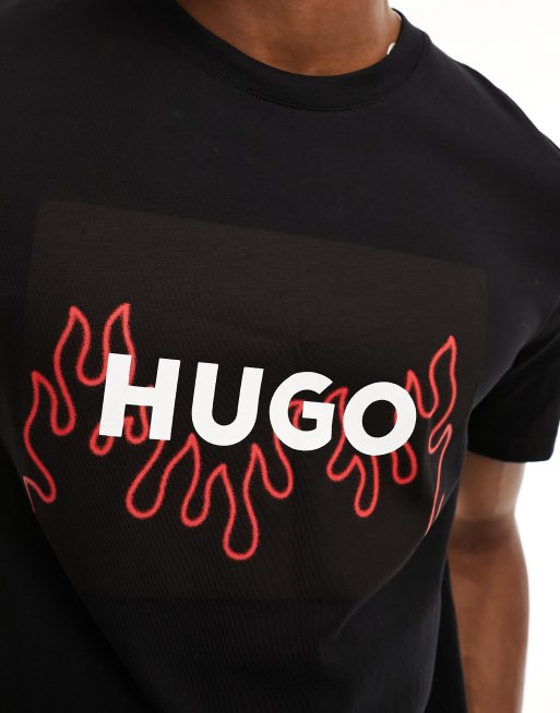 Hugo Dulive box logo T-shirt in black | ASOS