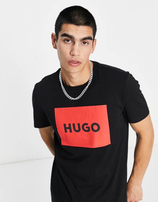 Hugo - Dulive - T-shirt à encadré logo - Noir , 3 de 4