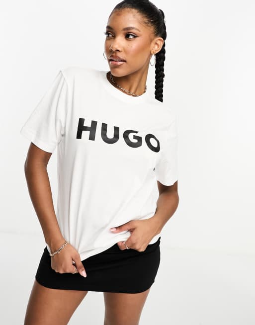 Hugo Dulivio boyfriend fit logo t shirt in White ASOS