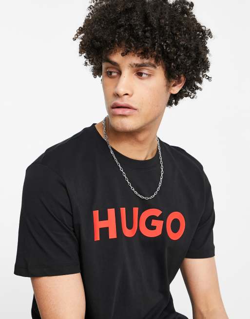 Hugo – Dulivio – Czarny T-shirt z czerwonym logo  , 4 z 4