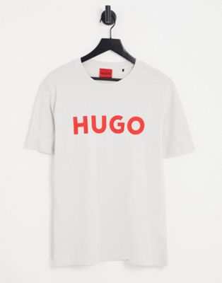 Hugo Dulivio large logo t-shirt in beige