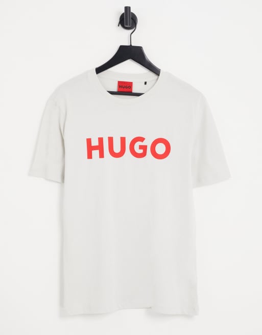 Hugo Dulivio large logo t-shirt in beige