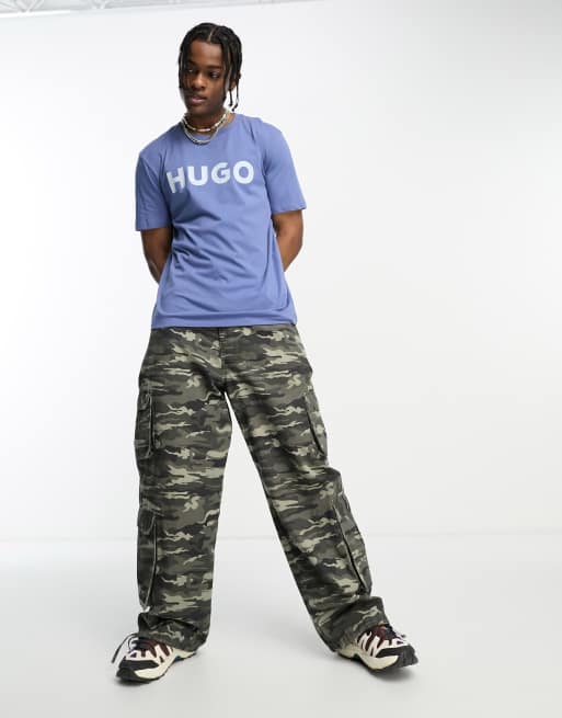 HUGO Dulivio large logo T shirt in dark blue ASOS