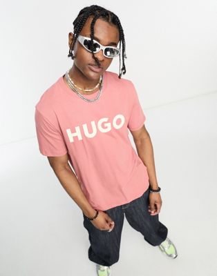 HUGO Dulivio large logo t-shirt in medium pink - ASOS Price Checker