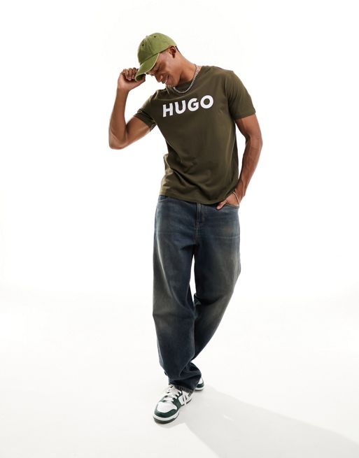 HUGO Dulivio logo t-shirt in dark green 