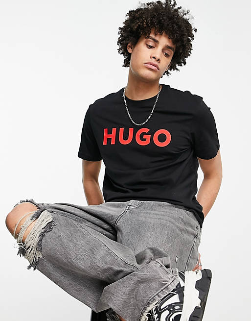 Hugo Dulivio logo t-shirt with red logo in black  