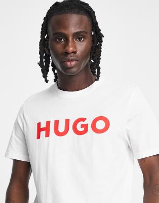 Hugo Red Hugo Dulivio Logo T-shirt With Red Logo In White