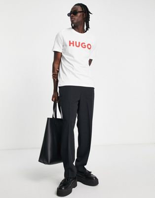 Hugo Dulivio logo t-shirt with red logo in white   - ASOS Price Checker