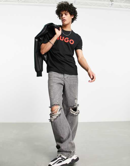 Hugo - Dulivio - T-shirt à logo rouge - Noir  , 3 de 4