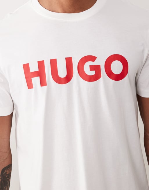 HUGO – Dulivio – T-Shirt in Weiß mit rotem Logo  , 3 von 5