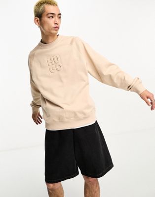 HUGO Dumbkin relaxed fit sweatshirt in beige  - ASOS Price Checker