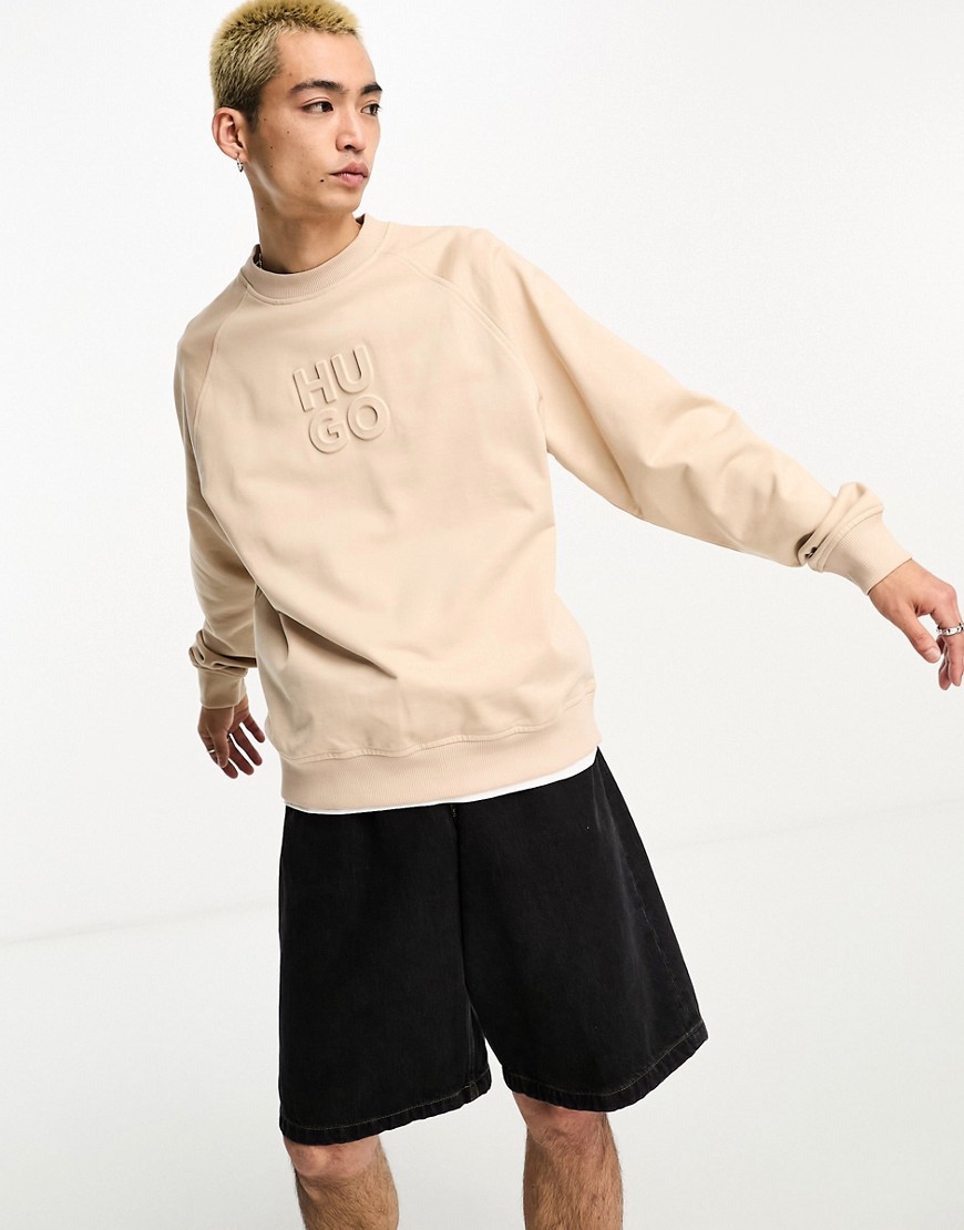 HUGO Dumbkin relaxed fit sweatshirt in beige-Neutral