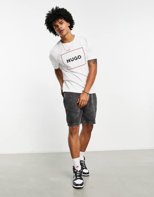 HUGO - Dumex - Hvid T-shirt med skitseret bokslogo, 4 af 4