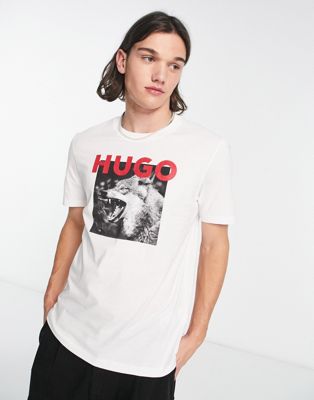 HUGO Dupus t-shirt in white with wolf graphics