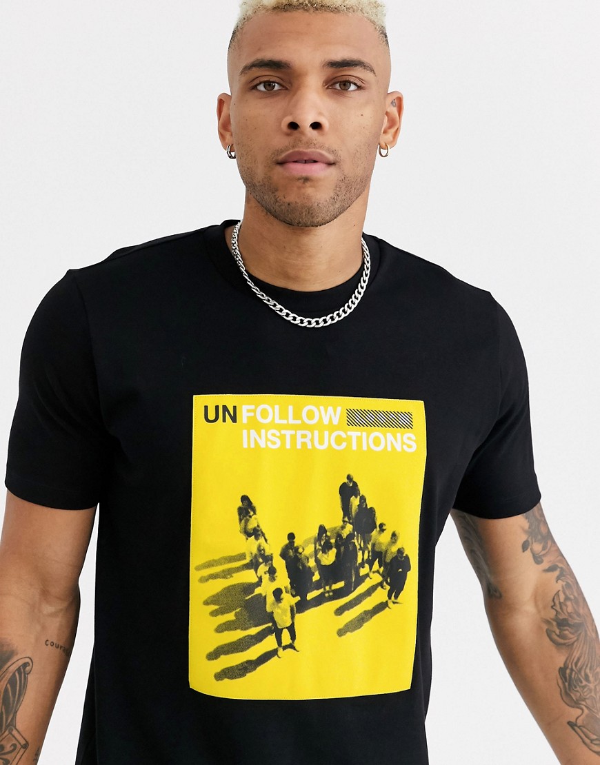 HUGO Durabaya - T-shirt nera con stampa Unfollow-Nero