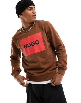 HUGO Duragol box logo sweatshirt in rust-Brown