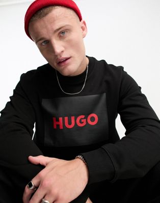 HUGO Duragol222 box logo sweatshirt in black - ASOS Price Checker