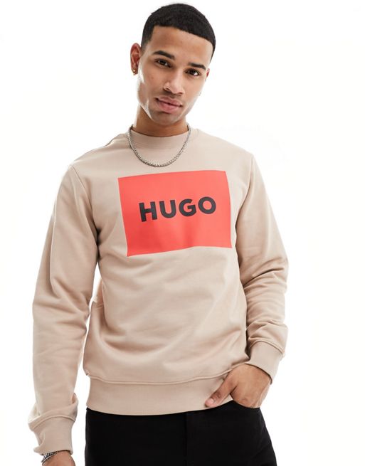HUGO - Duragol222 - Sweatshirt met omkaderd logo in beige 