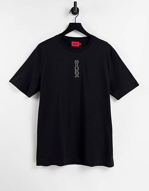 HUGO Durned213 small vertical tonal logo t-shirt in black