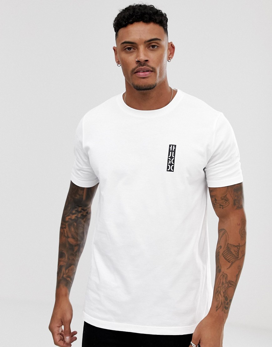 HUGO - Durni - T-shirt bianca con logo sul petto a contrasto-Bianco