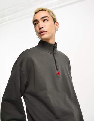 HUGO Durty quarter zip sweat in grey