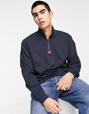 HUGO Durty relaxed fit 1/4 zip sweatshirt in navy - ASOS Price Checker