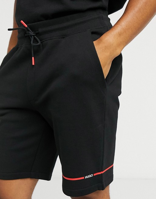 HUGO Dusol contrast taped logo shorts in black