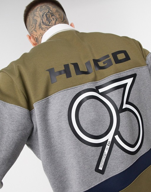 HUGO Dziggy Est 93 logo rubgy sweat in khaki