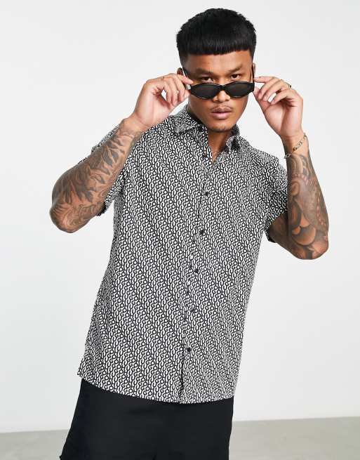 Hugo Ebor all over logo print short sleeve shirt in white